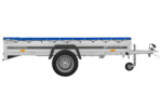 EINACHS-TIEFLADER GARDEN TRAILER 264 KIPP MIT STÜTZRAD, QUERSTREBEN UND BLAUER FLACHPLANE – Image 5