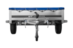 EINACHS-TIEFLADER GARDEN TRAILER 264 KIPP MIT STÜTZRAD, QUERSTREBEN UND BLAUER FLACHPLANE – Image 7